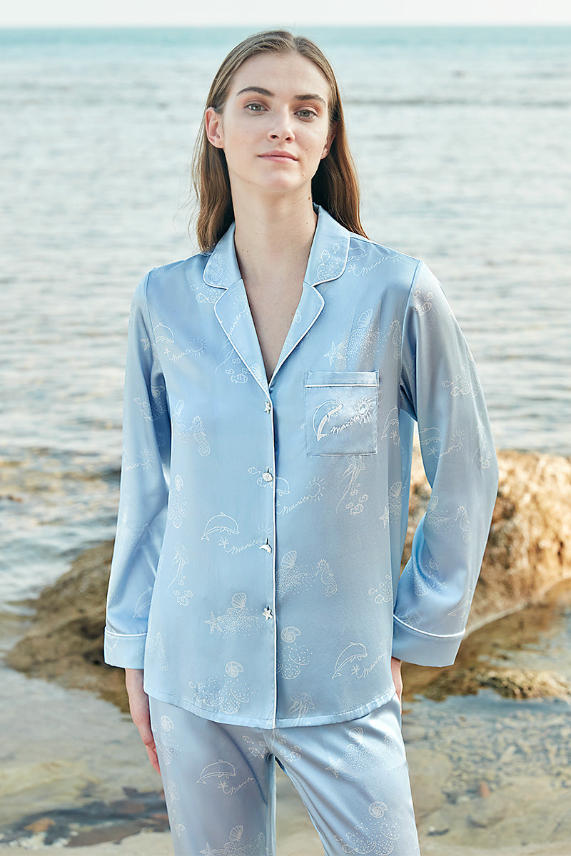 OCEAN BLUE WOMEN'S LONG SLEEVE PAJAMA SET - CULT MIA