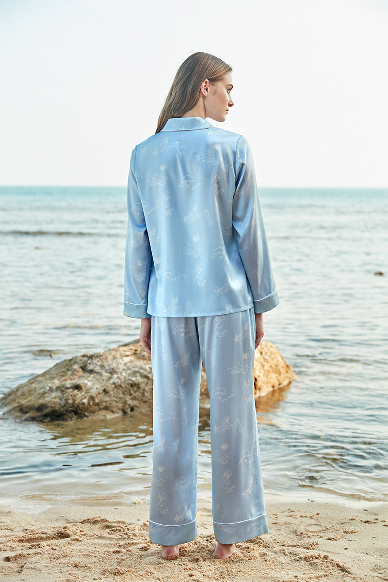 OCEAN BLUE WOMEN'S LONG SLEEVE PAJAMA SET - CULT MIA