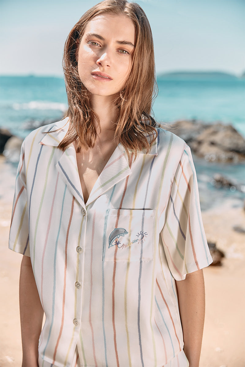 OCEAN STRIPE WOMEN'S SHORT LOUNGE SET - CULT MIA