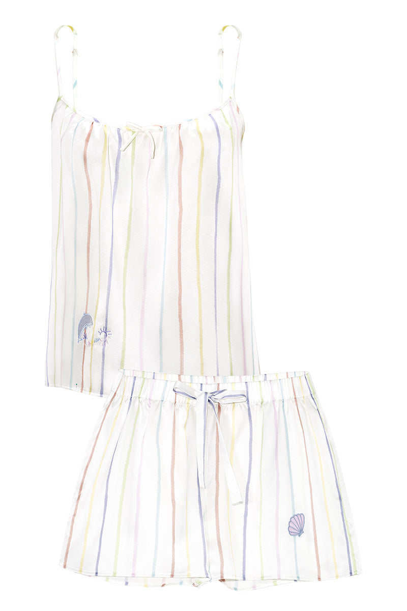 OCEAN STRIPE WOMEN'S SHORT SET WITH TANK TOP - CULT MIA