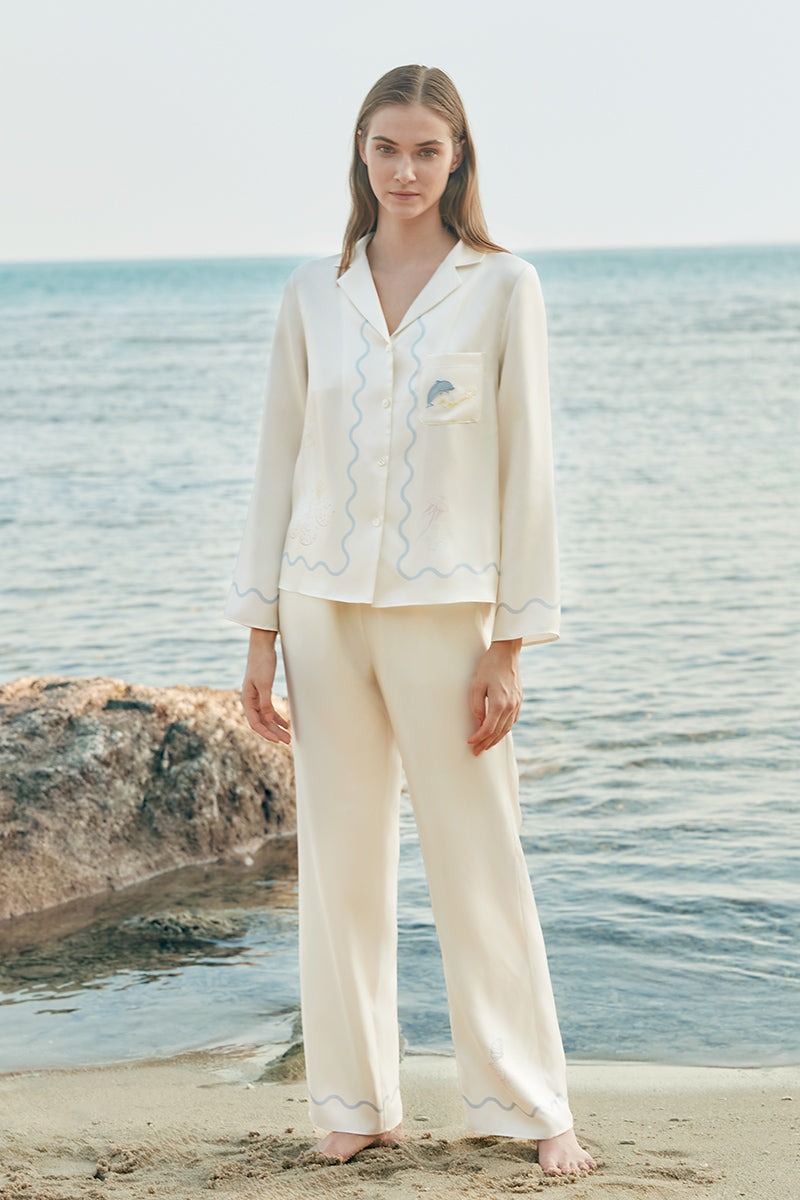 OCEAN WAVE SILK  PAJAMA SET - CULT MIA