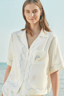 Manito Ocean Wave Silk Short Pajama Set for women, featuring silky fabric and a relaxed fit, ideal for comfortable sleepwear.