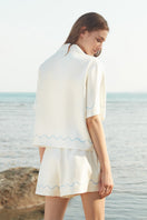Manito Ocean Wave silk short pajama set for women, featuring a flowy, ocean-inspired design in soft silk fabric.