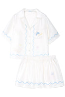 Manito Ocean Wave silk short pajama set for women, featuring a lightweight, silky fabric with a wave pattern and short sleeves.
