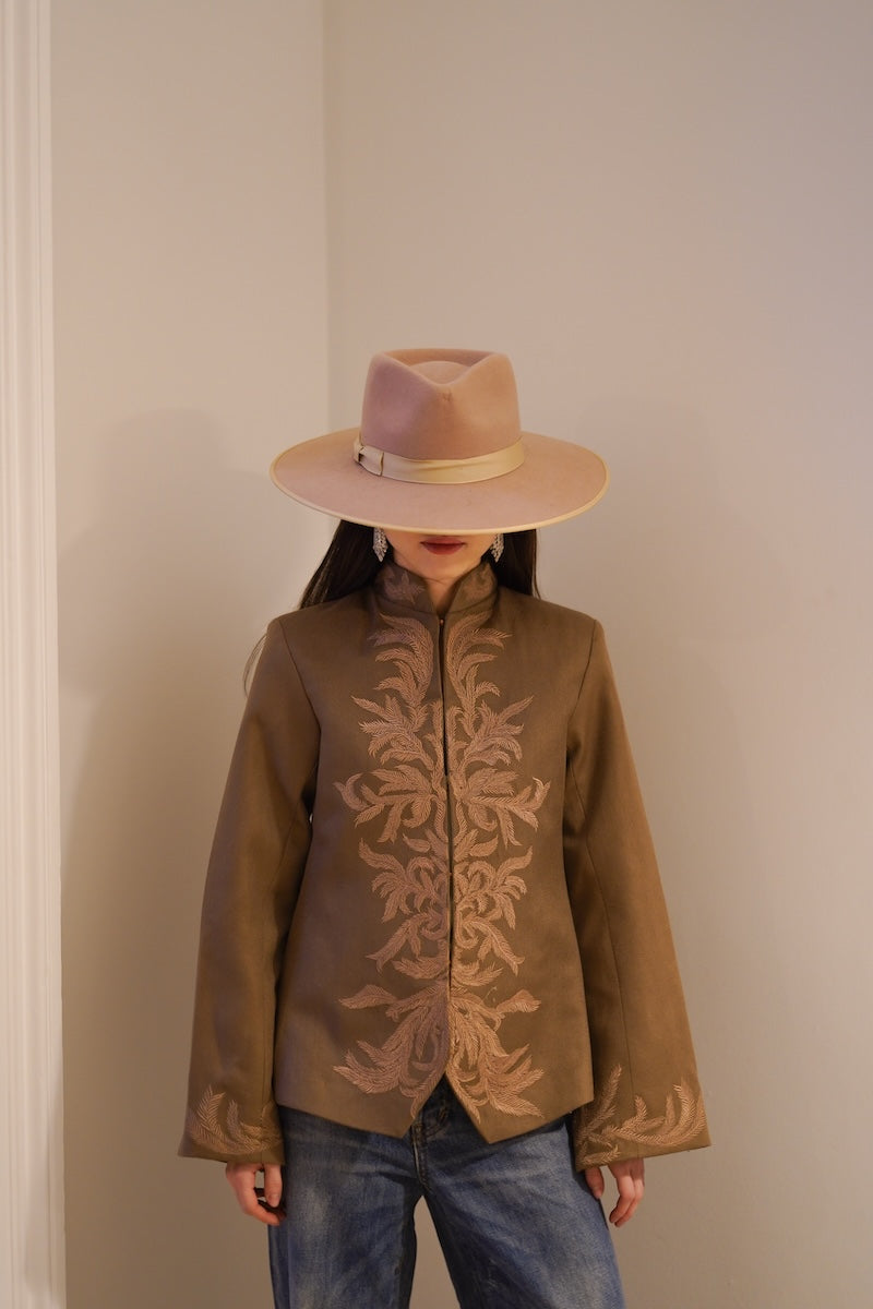 Nadya Shah Odessa jacket with a front view, stylish design, and tailored fit, perfect for casual and outdoor wear.