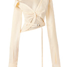 Yellow off-shoulder cropped stripe shirt from Stolen Stores, showcasing a stylish, casual tops design with bold yellow and white stripes.