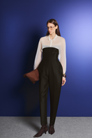 Lecia organza crop shirt featuring off-shoulder design and taffeta fabric, styled as a trendy women's top.