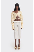 Yellow off-shoulder cropped stripe shirt by Stolen Stores, featuring a stylish and trendy design perfect for casual wear.
