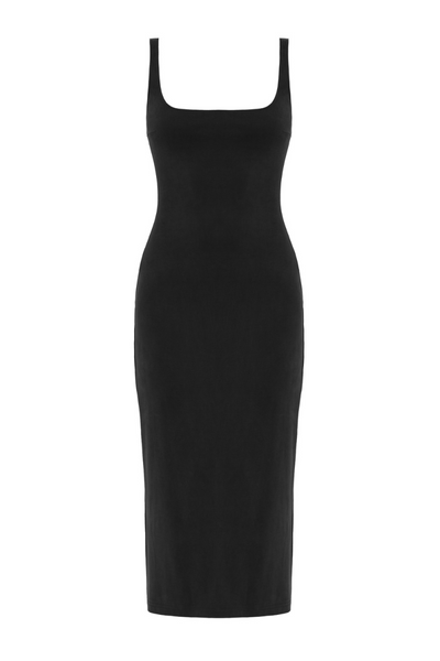 UNDRESS OLIVIA Black MIDI BODYCON DRESS WITH SQUARE NECKLINE | Cult Mia UNDRESS OLIVIA Black MIDI BODYCON DRESS WITH SQUARE NECKLINE | Cult Mia