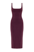 Purple Olivia Grape midi bodycon dress by UNDRESS, showcasing a fitted silhouette and stylish neckline.