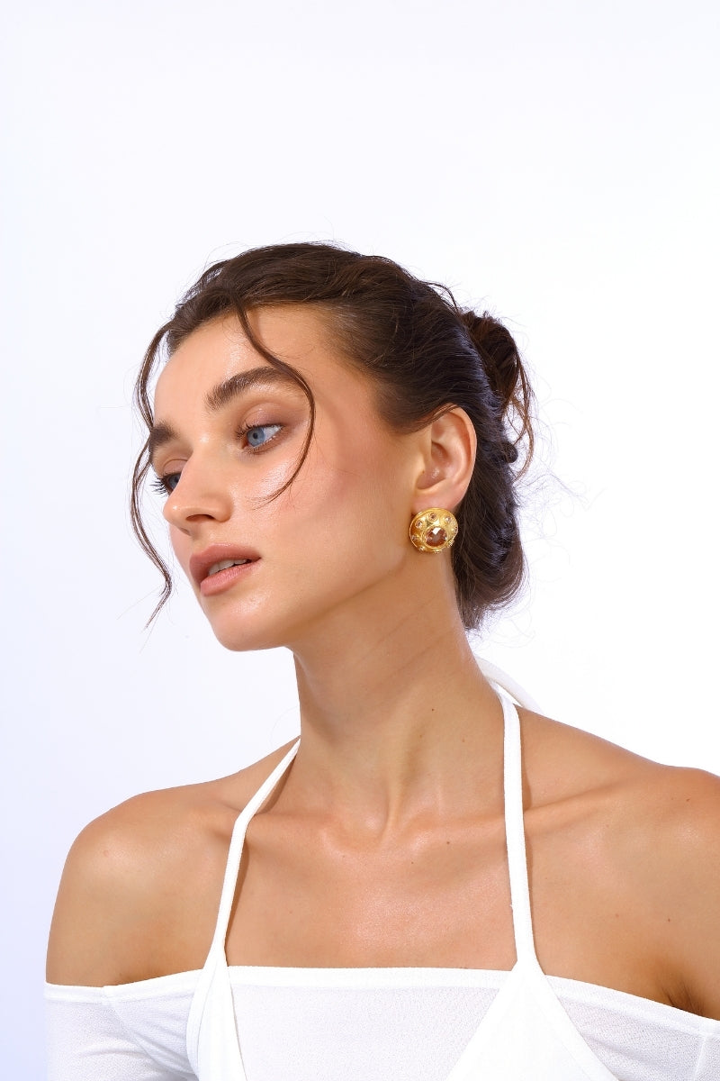 OLYMPIA EARRINGS IN CORAL GOLD - CULT MIA