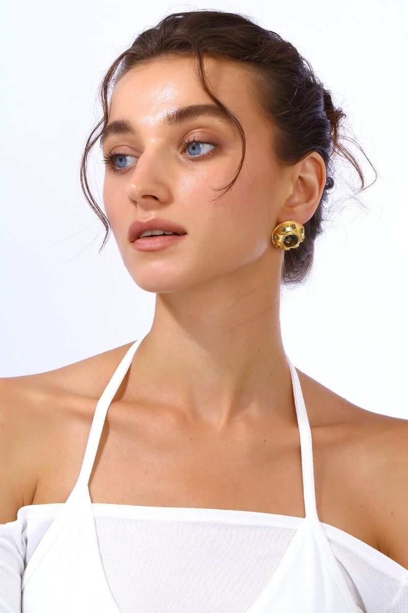 OLYMPIA EARRINGS IN OLIVE GREEN - CULT MIA