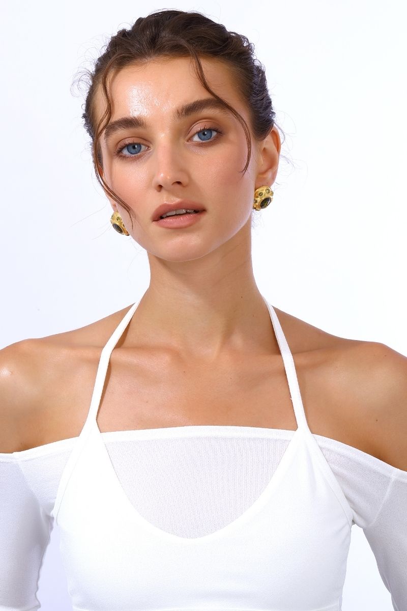 OLYMPIA EARRINGS IN OLIVE GREEN - CULT MIA