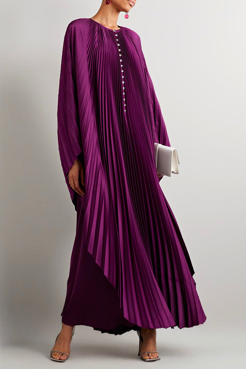 CULT MIA X SEMSEM PLEATED KAFTAN DRESS WITH CRYSTAL BUTTONS IN PURPLE