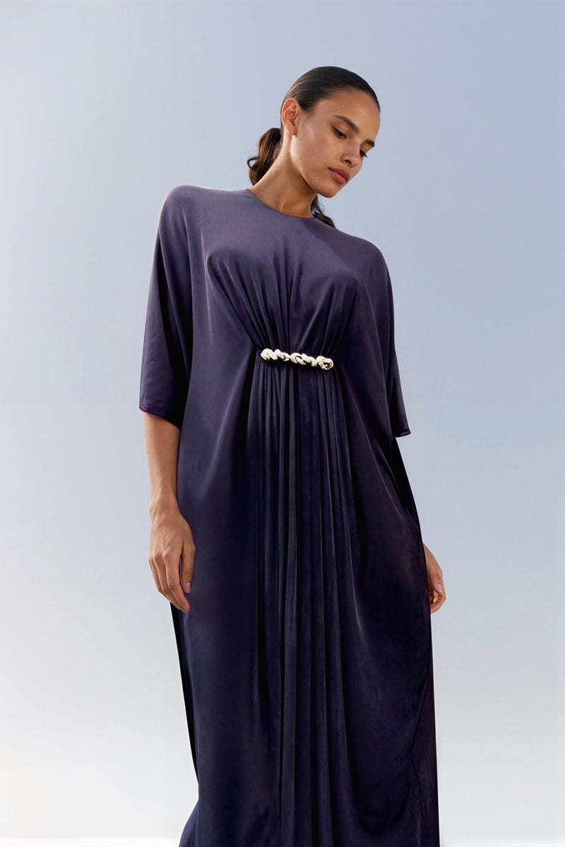 JERSEY MAXI DRESS WITH CRYSTAL DETAIL IN NAVY