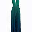 Deep green ombre Ondina jumpsuit by Maylé Vásquez, featuring stylish wide-leg design and elegant silhouette.