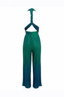 Deep green ombré Ondina jumpsuit by Maylé Vásquez, featuring a stylish, flowing design with wide legs and elegant details.