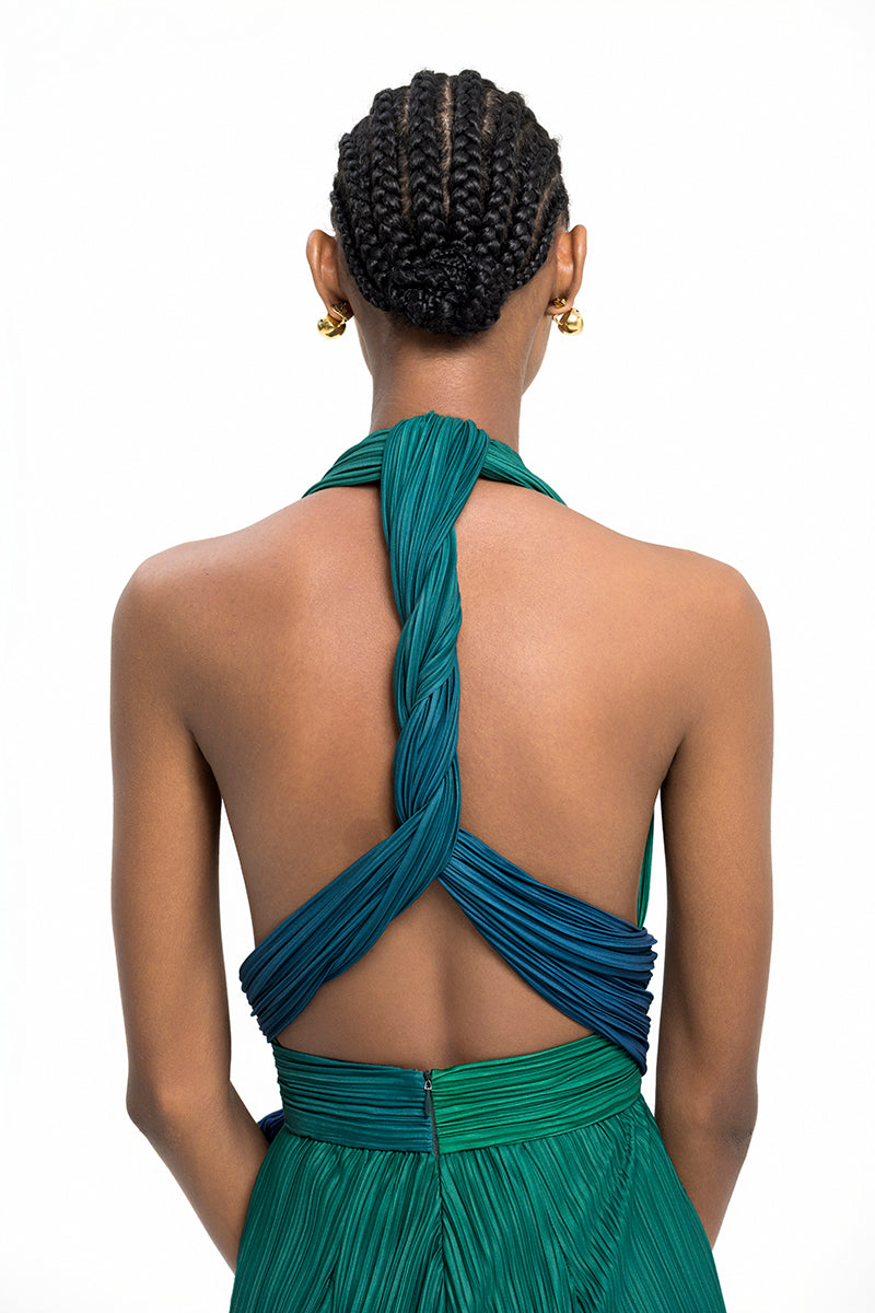 Maylé Vásquez Ondina jumpsuit in deep green ombre, featuring a stylish and comfortable design perfect for casual or dressy occasions.