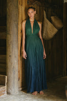 Deep green ombre ONDINA jumpsuit by Maylé Vásquez, featuring a stylish, flowing design and adjustable straps.