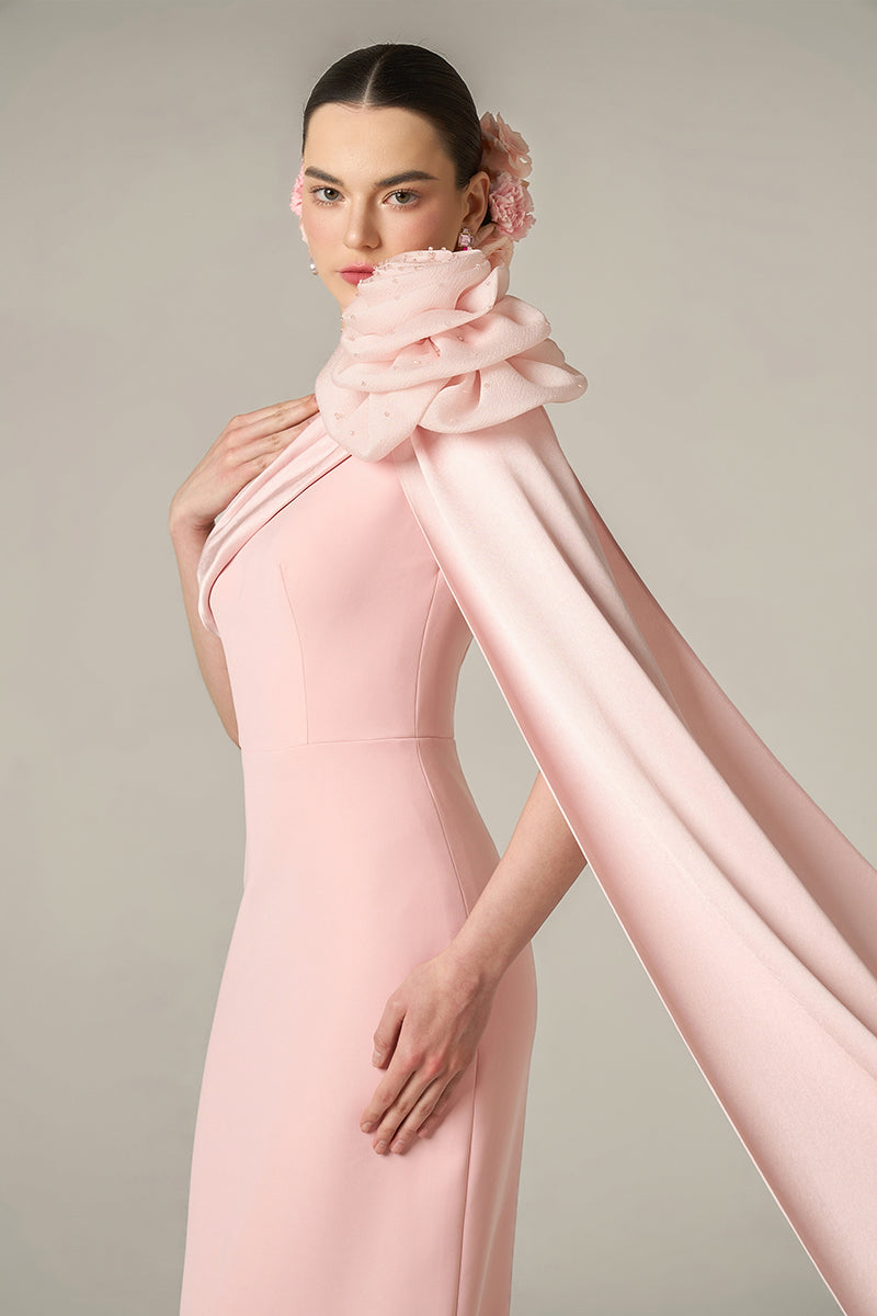 pink crepe dress CREPE AND SILK TAFFETA DRESS IN PINK | CULT MIA