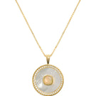 October birthstone opal necklace with mother of pearl accents in vermeil gold by Freya Rose.