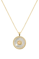 October birthstone opal necklace with mother of pearl accents in vermeil gold by Freya Rose.
