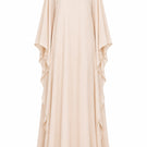 Nihan Peker Opaline dress in vanilla color, elegant gown with flowing fabric and delicate design, suitable for formal occasions.