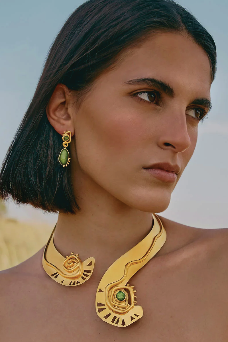 OPHELIA GOLD AND GREEN EARRINGS - CULT MIA