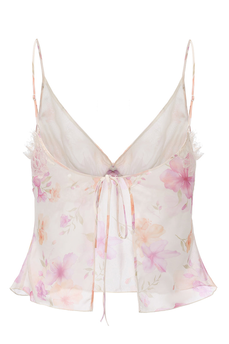 Nana Jacqueline Ophelia lace top with floral design in ivory, showing the back view with delicate lace detailing.