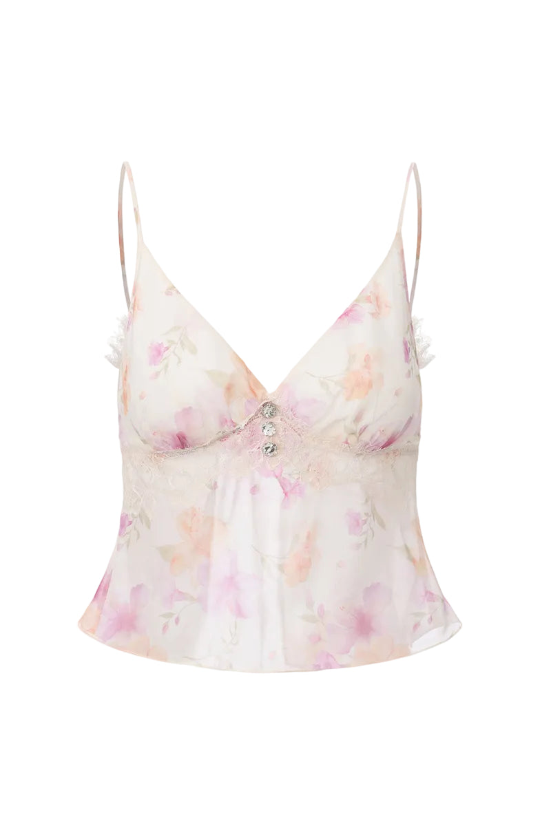 Nana Jacqueline Ophelia lace floral ivory top, front view showing delicate lace details and elegant fit.