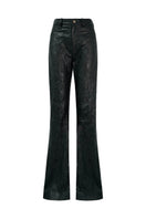 Black leather Ophelia pants by Lorena Saravia featuring a sleek, tailored design with smooth texture and modern style.