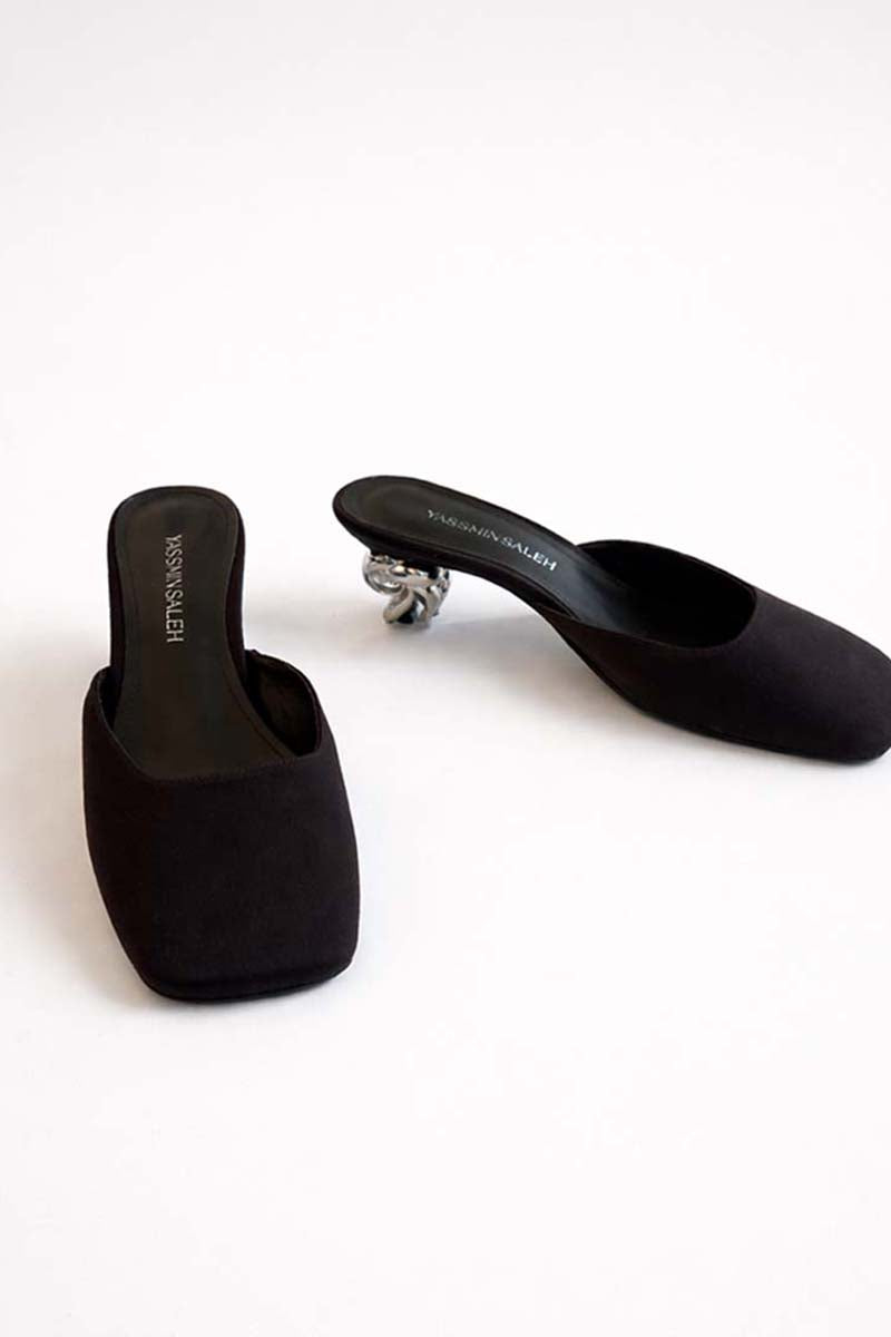 Brown Orbit heels by Yassmin Saleh featuring a sleek design and stylish heel for elegant footwear.