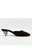 YASSMIN SALEH Orbit heels in brown with stylish design, showcasing the elegant and modern footwear on a white background.