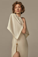 Ivory POEM Maxi Dress with flowing fabric and elegant design, showcased on a model for a stylish, comfortable look.