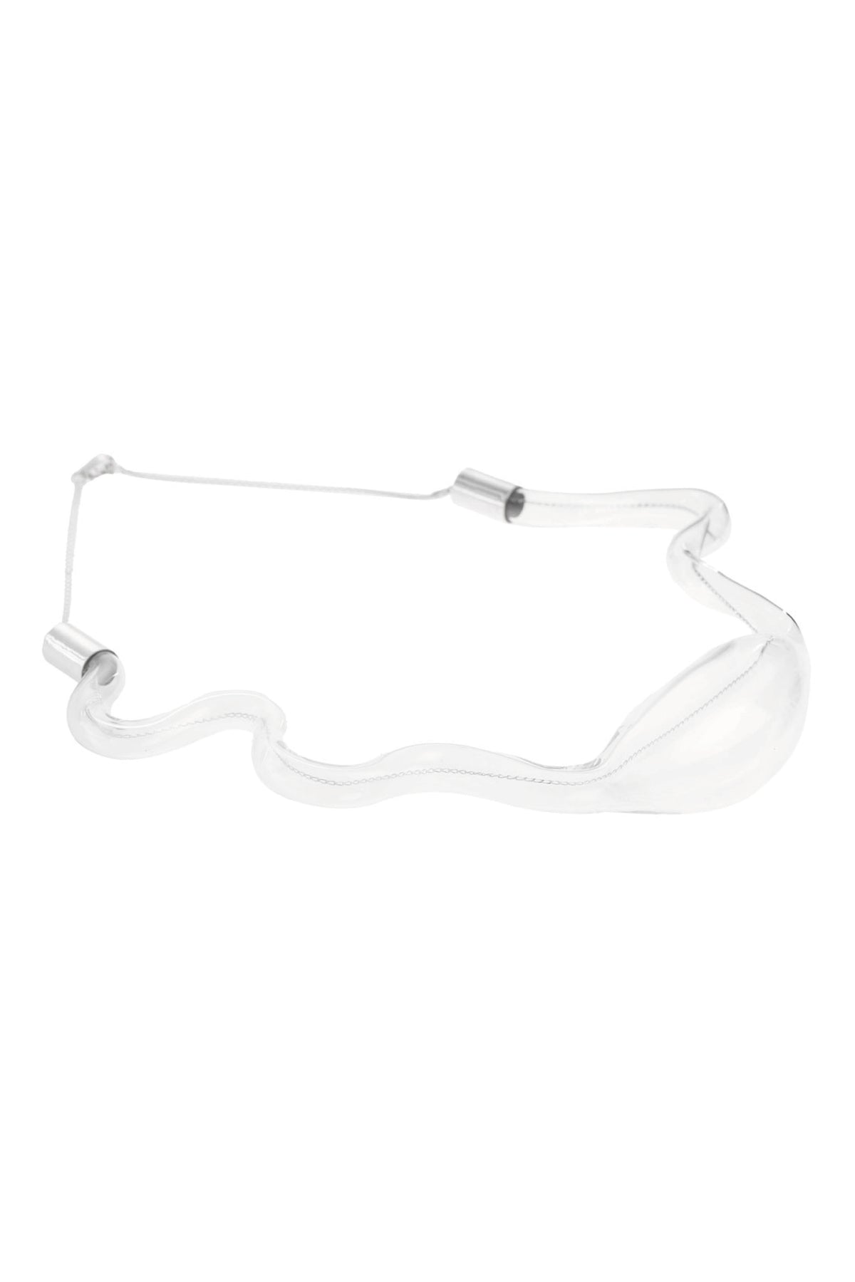 Organic glass necklace by MAZ Manuela Álvarez featuring a sleek, transparent glass pendant on a delicate chain.