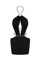 Black Nana Jacqueline Oriana mini dress with open back, fitted bodice and stylish design, perfect for elegant occasions.