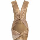 Gold shimmer Oro Mini Dress by Maylé Vásquez with ombre design, featuring a stylish and fitted silhouette for evening wear.