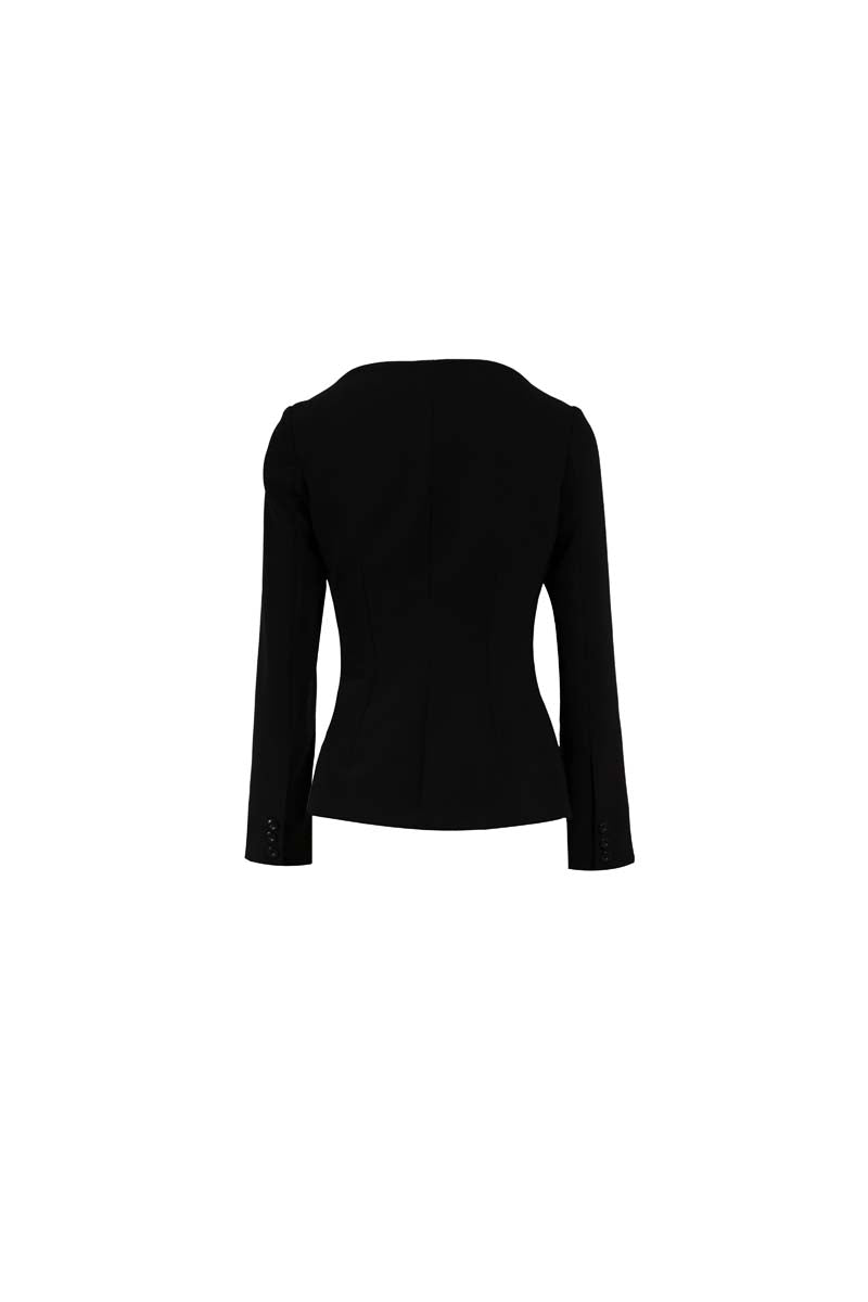Black Outline Jacket by YASSMIN SALEH with a ghostly back design, casual style, and lightweight fabric.