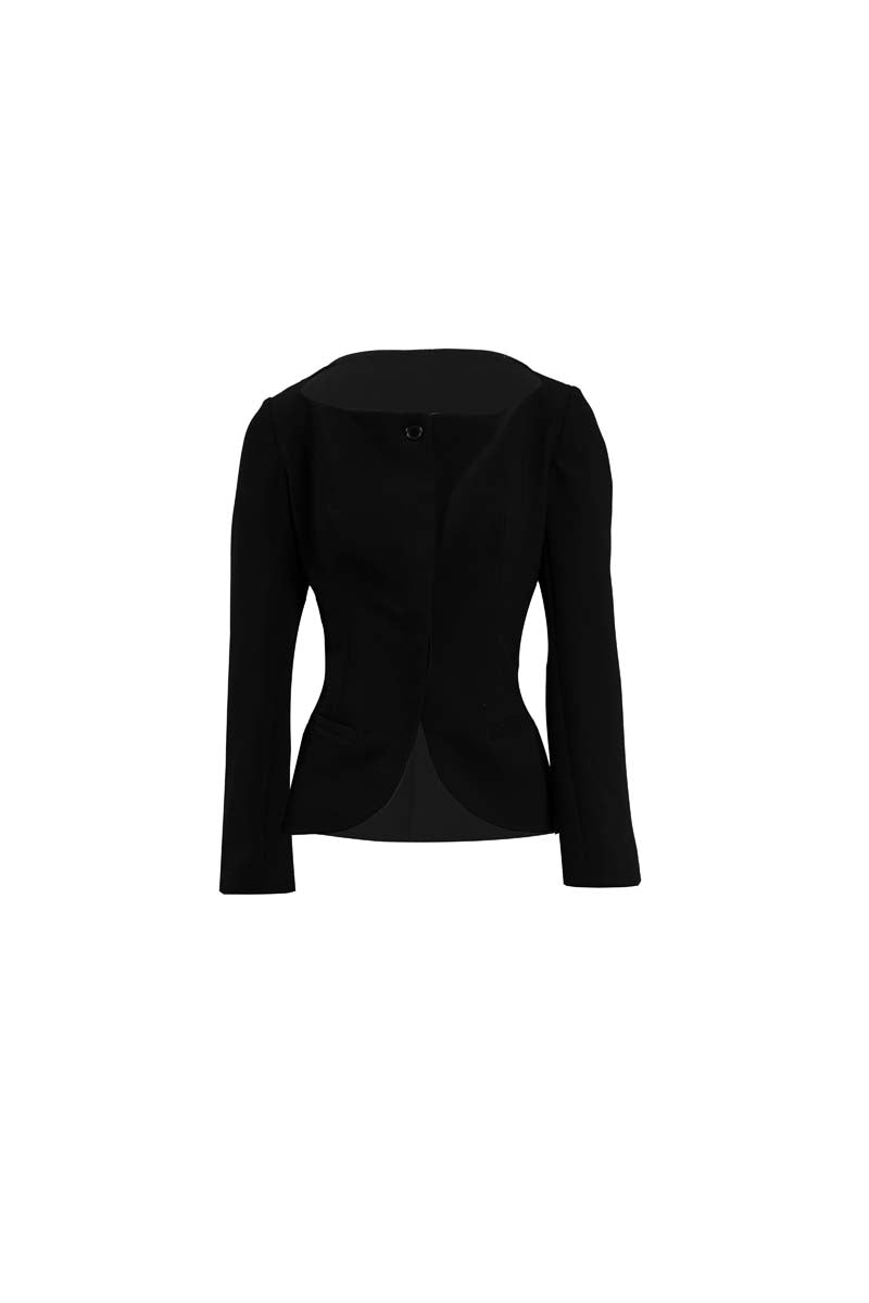 Black Outline Jacket by Yassmin Saleh with ghostly front design, lightweight stylish jacket for casual wear.
