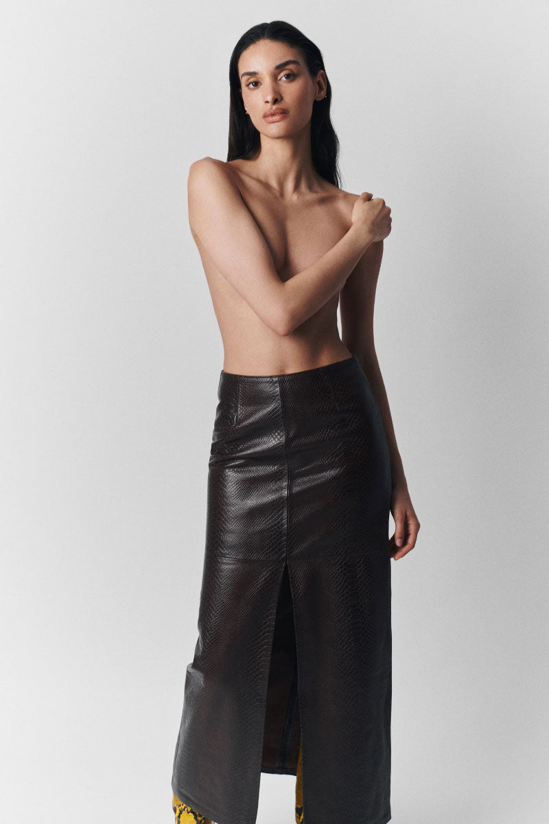 LAUREN LONG SKIRT IN CHOCOLATE CROC