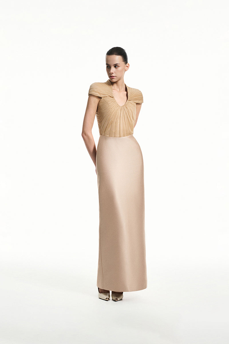 sheer chiffon dress SPANDEX SHEER CHIFFON MIDI DRESS IN GOLD | CULT MIA