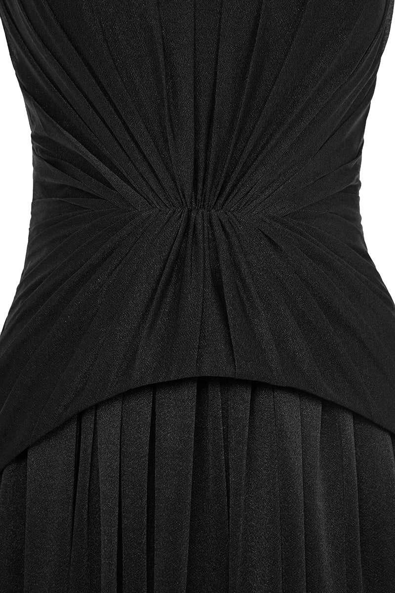 Black sheer chiffon maxi dress by EEGEN STUDIO featuring flowy fabric and elegant design, perfect for formal or evening wear.