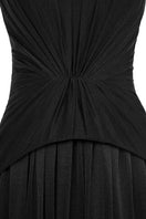 Black sheer chiffon gown by EEGEN STUDIO featuring a sleek, flowing design and elegant spandex accents.