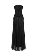 Black sheer chiffon gown by EEGEN STUDIO, featuring a flowing silhouette and elegant design.