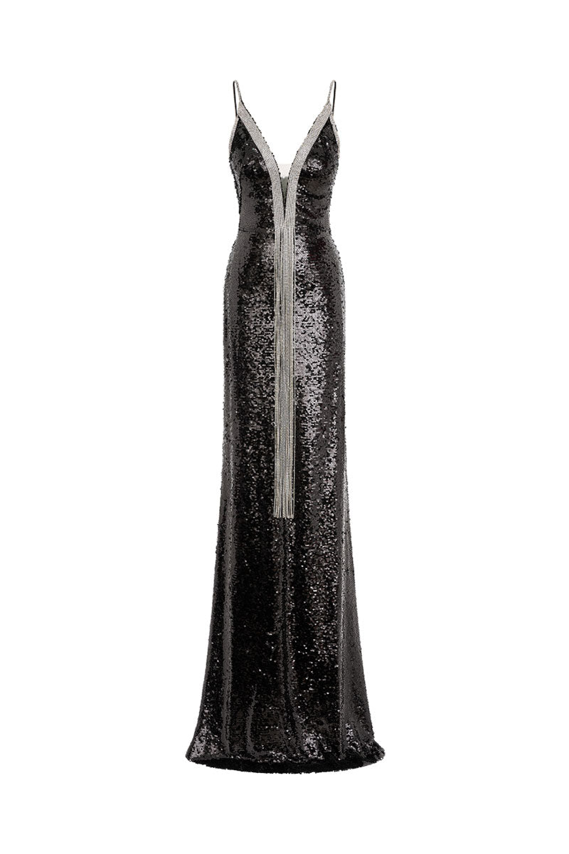 Elegant AZMIRA gown by EEGEN STUDIO featuring intricate embroidery and flowing fabric, displayed on a mannequin.