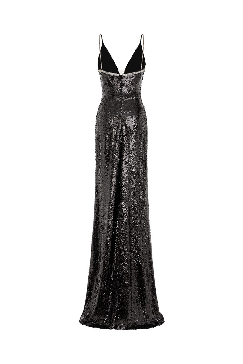 Elegant AZMIRA gown by EEGEN STUDIO featuring intricate embroidery and flowing fabric, showcased in a full-length view.
