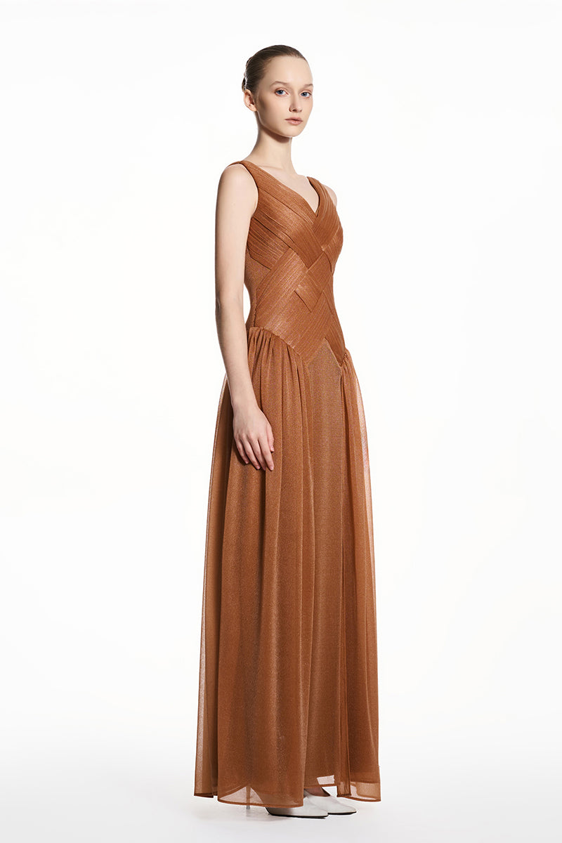 SPANDEX SHEER CHIFFON MAXI DRESS IN BEIGE | CULT MIA | EEGEN STUDIO SPANDEX SHEER CHIFFON MAXI DRESS IN BEIGE | CULT MIA | EEGEN STUDIO
