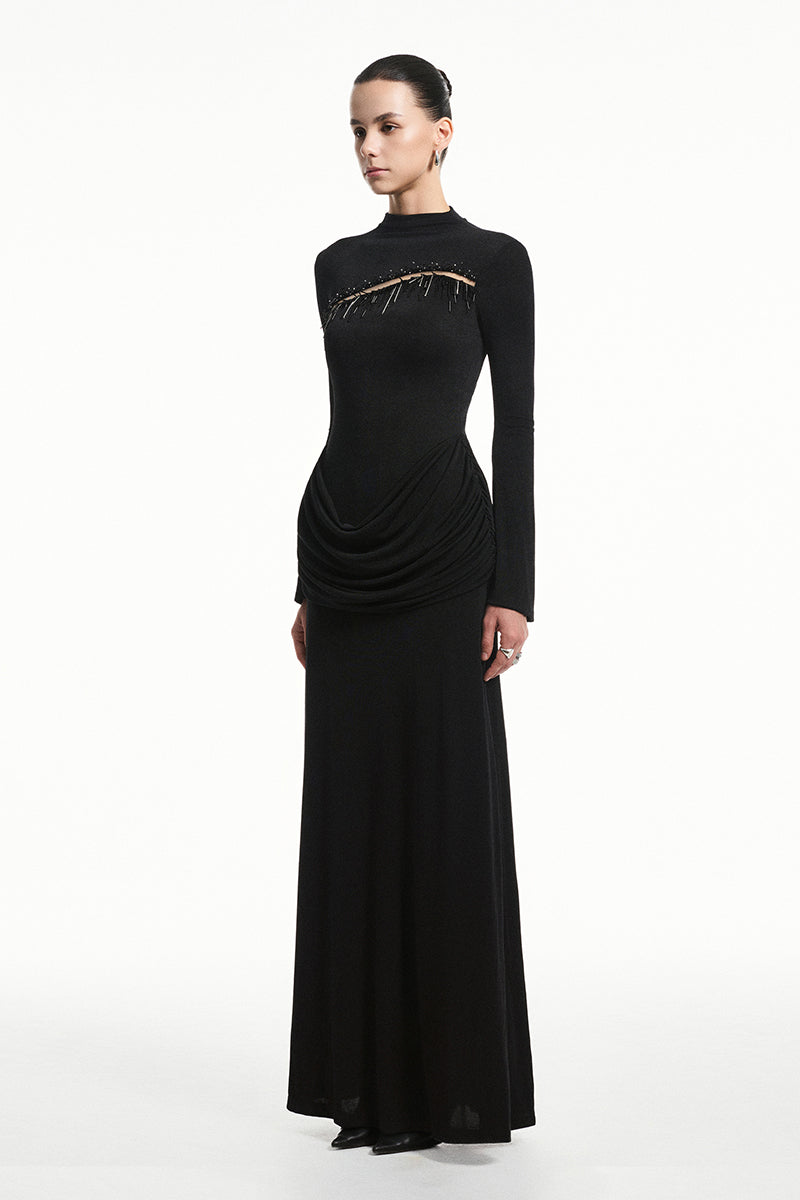 TWINKLE JERSEY SPANDEX MAXI DRESS IN BLACK | CULT MIA