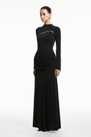 Black Twinkle Jersey Spandex gown by EEGEN STUDIO, featuring a sleek, fitted design and subtle shiny details.