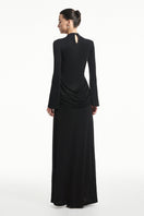 Elegant black Twinkle Jersey Spandex gown by Eegen Studio, featuring a fitted silhouette and stylish design.